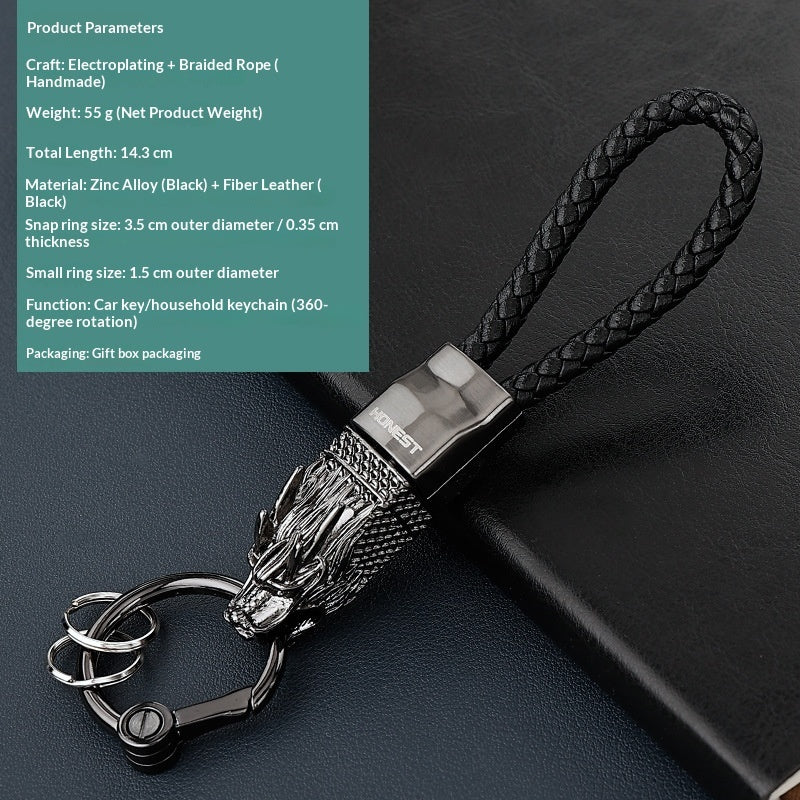 Leather-woven Classic Dragon-head Keychain For Men And Women