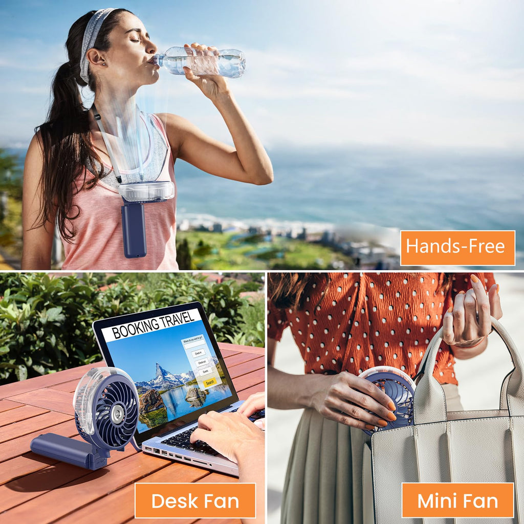 HandFan 5200mAh Upgraded Handheld Misting Fan, Portable Mister Fan Rechargeable, Spray Water Mist Fans, Electric Hand Cooling Ice Fans for Summer Beach Travel Concerts, Gifts for Women(Royal Blue)