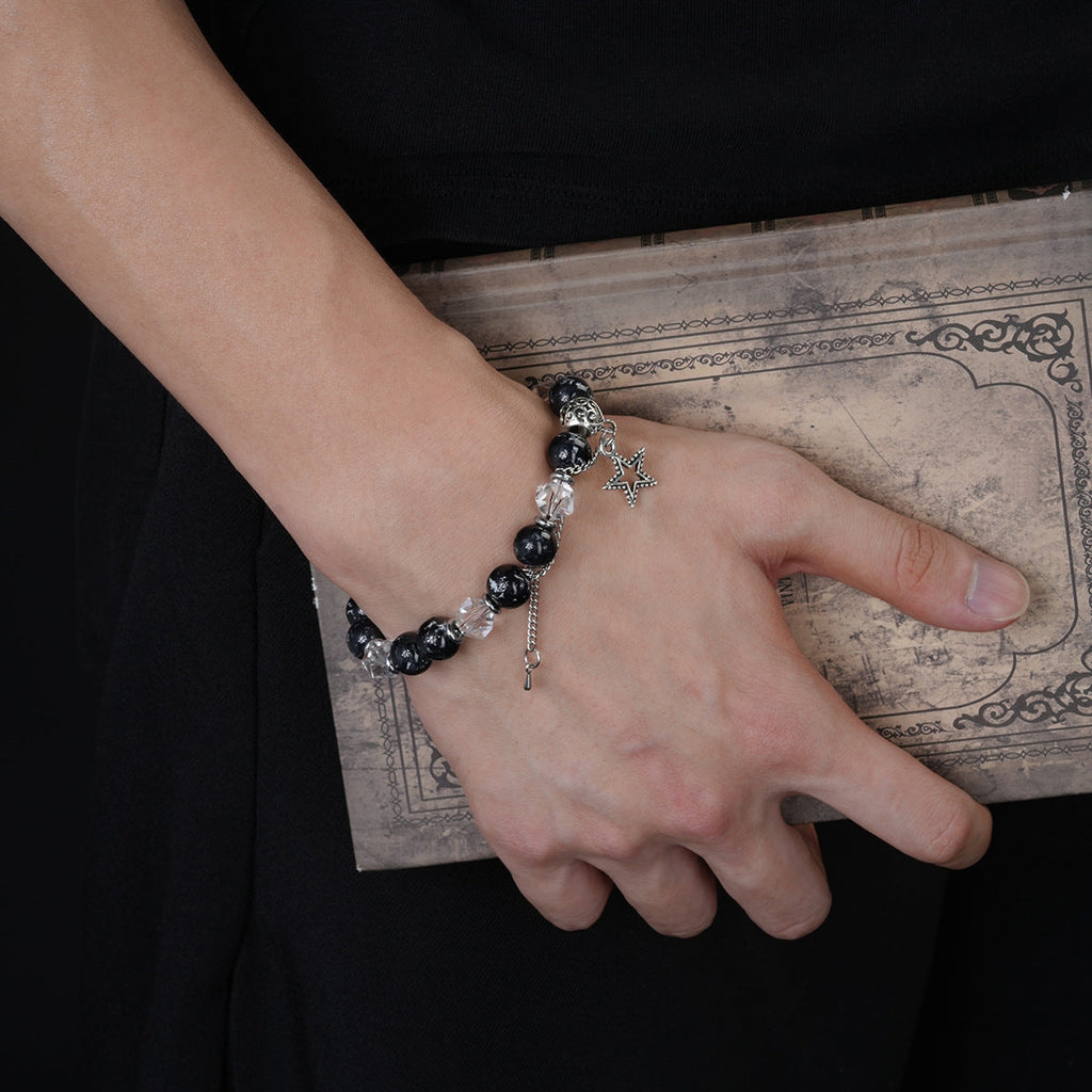 Ink Pattern Crystal Men Bracelet, Hip Hop Niche Light Luxury High-End Bangle For Women, Unique Fashion Commuter Versatile Wrist Jewelry