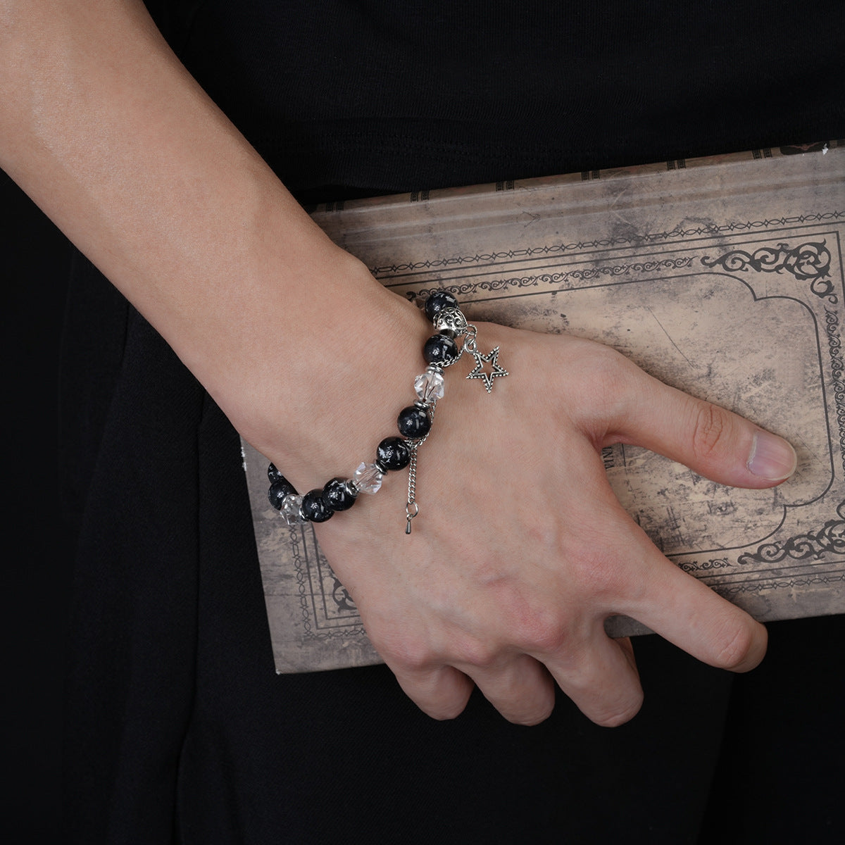 Ink Pattern Crystal Men Bracelet, Hip Hop Niche Light Luxury High-End Bangle For Women, Unique Fashion Commuter Versatile Wrist Jewelry