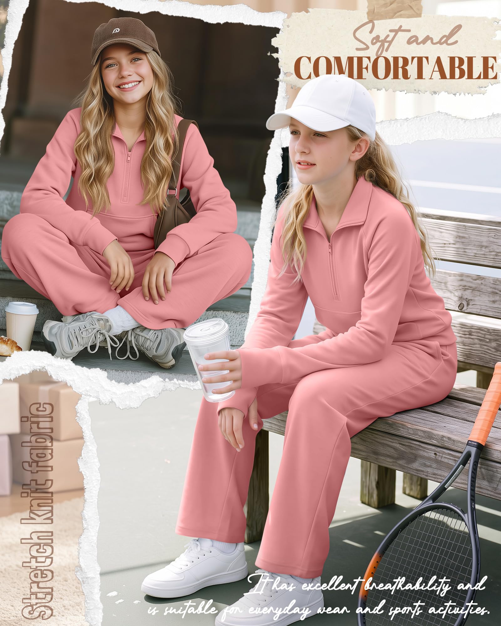 Joiceful Girls' 2 Piece Sweatsuit 5-14 Y, Coral Pink, 11-12 Years