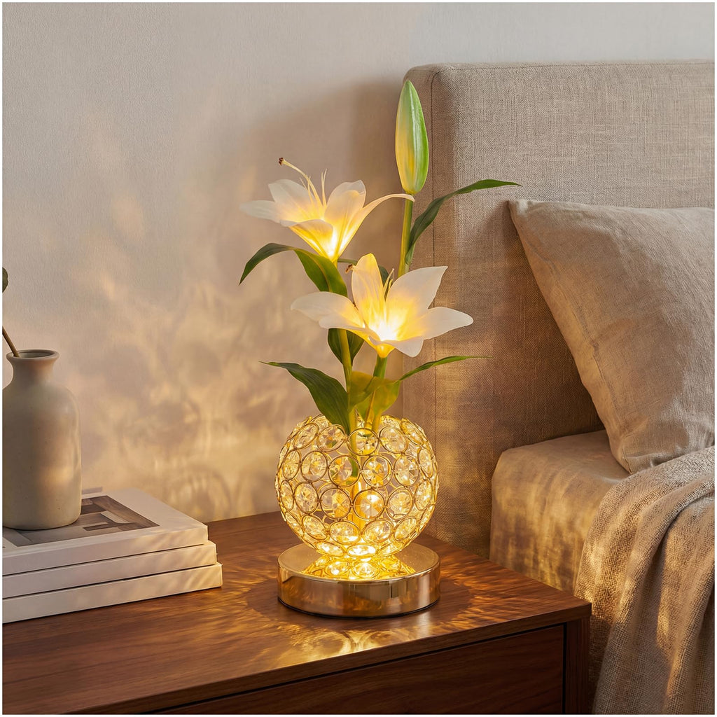 MMHF Stargazer Lily Crystal Table Lamp, Rechargeable Touch Flowers Lamp