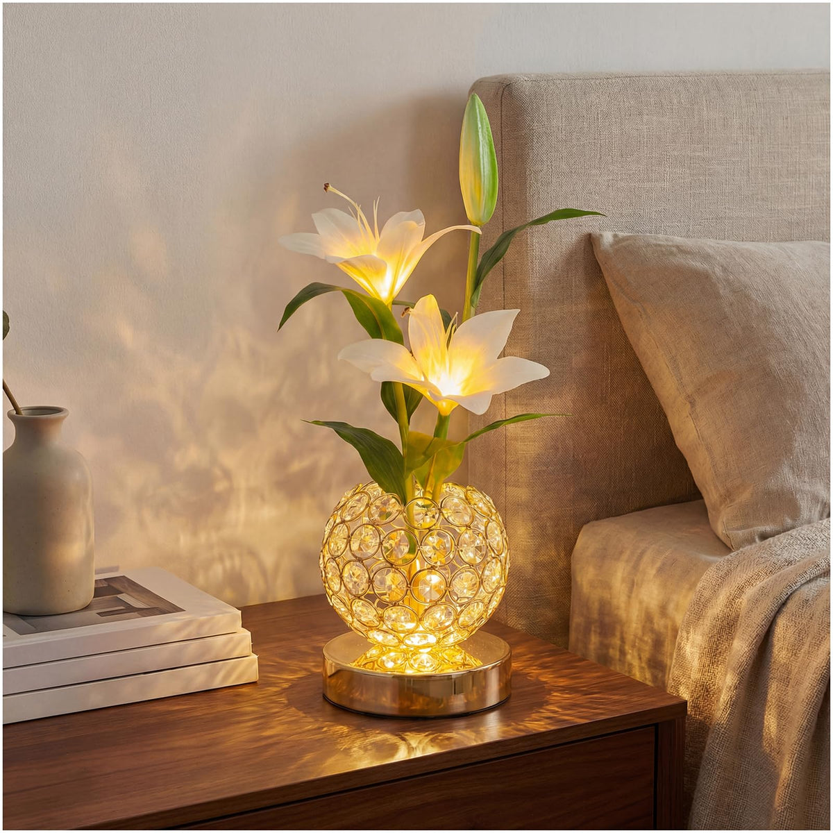 MMHF Stargazer Lily Crystal Table Lamp, Rechargeable Touch Flowers Lamp