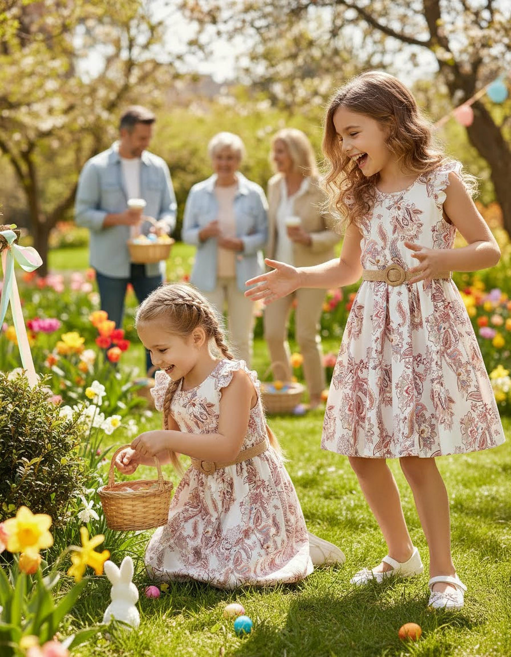 PATPAT Vestido bohemio floral con cinturón para niñas, manga con volantes, color albaricoque, 4-5 años