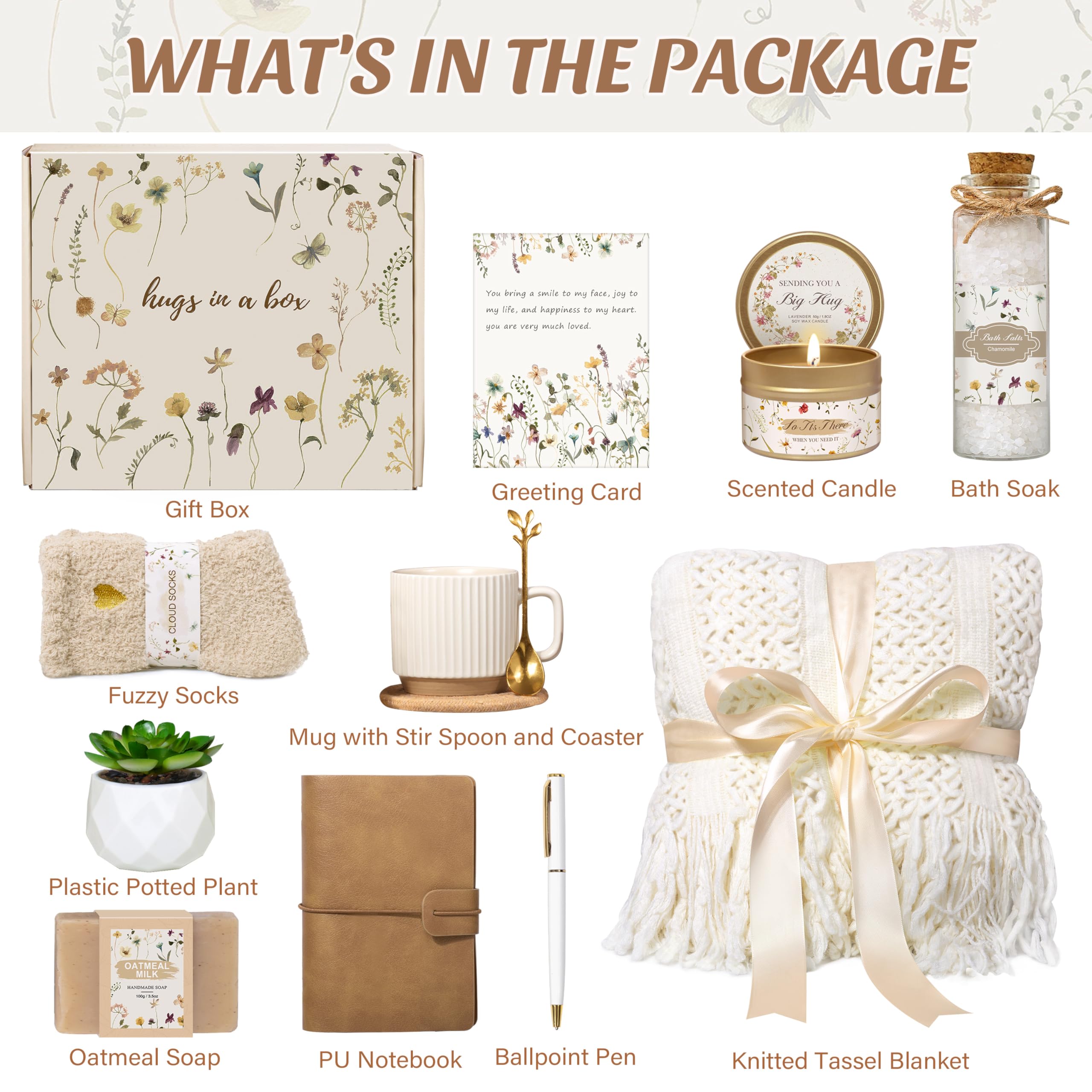 Lepiche Birthday Gifts for Women, Get Well Soon Self Care Package Box, Sending Hug Baskets Thinking of You Inspirational Gift for New Mom Best Friend Birthday (Ivory)