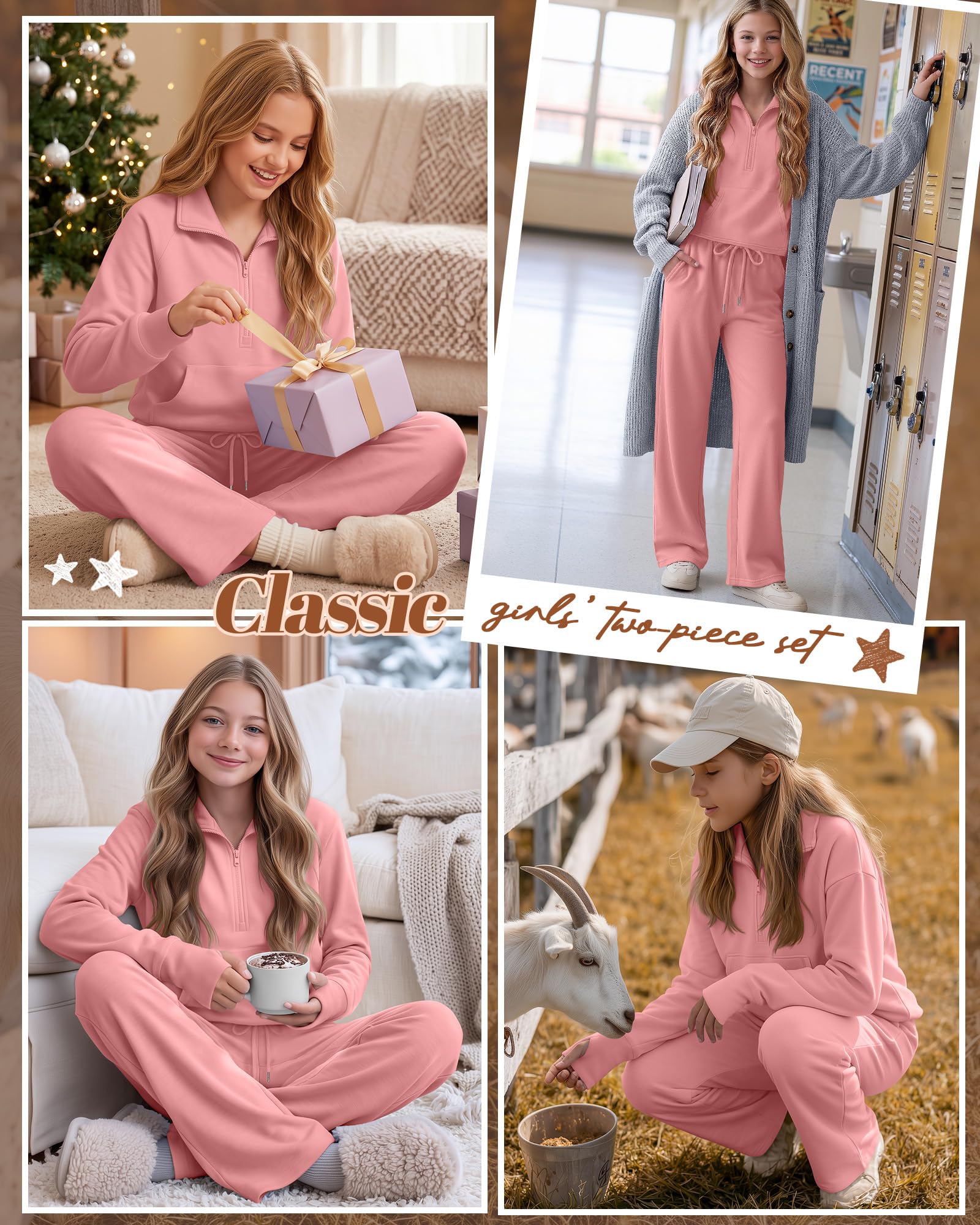 Joiceful Girls' 2 Piece Sweatsuit 5-14 Y, Coral Pink, 11-12 Years