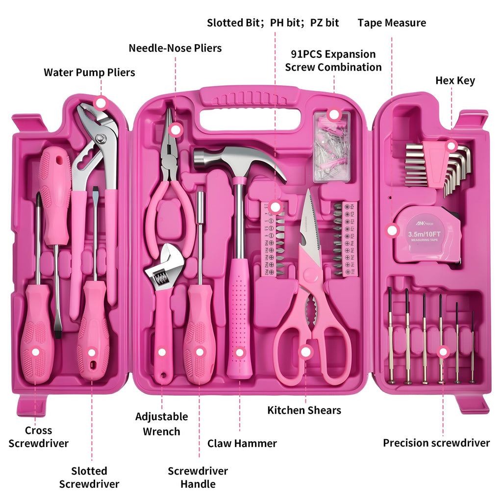 Pink Tool Set 136-Piece Kit