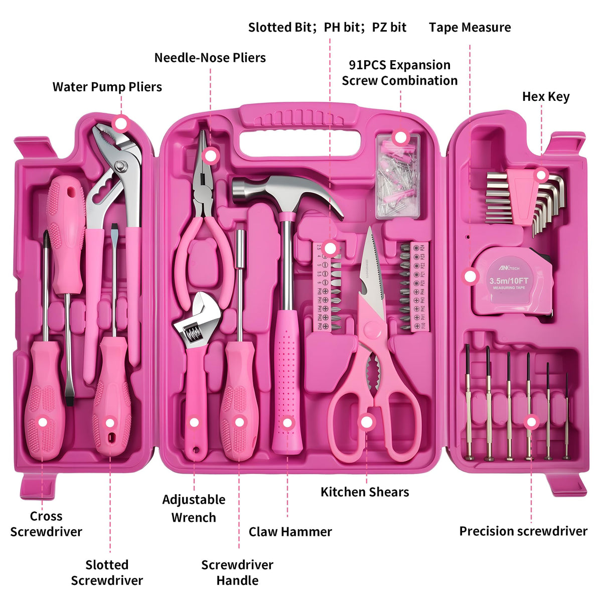 Pink Tool Set 136-Piece Kit