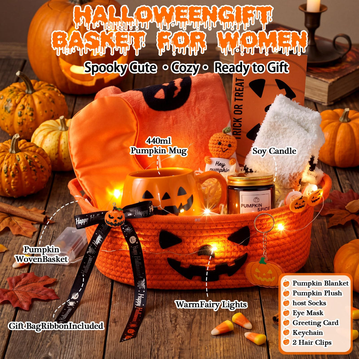 Pumpkin Patch Surprise - 14-Piece Woven Halloween Boo Gift Basket