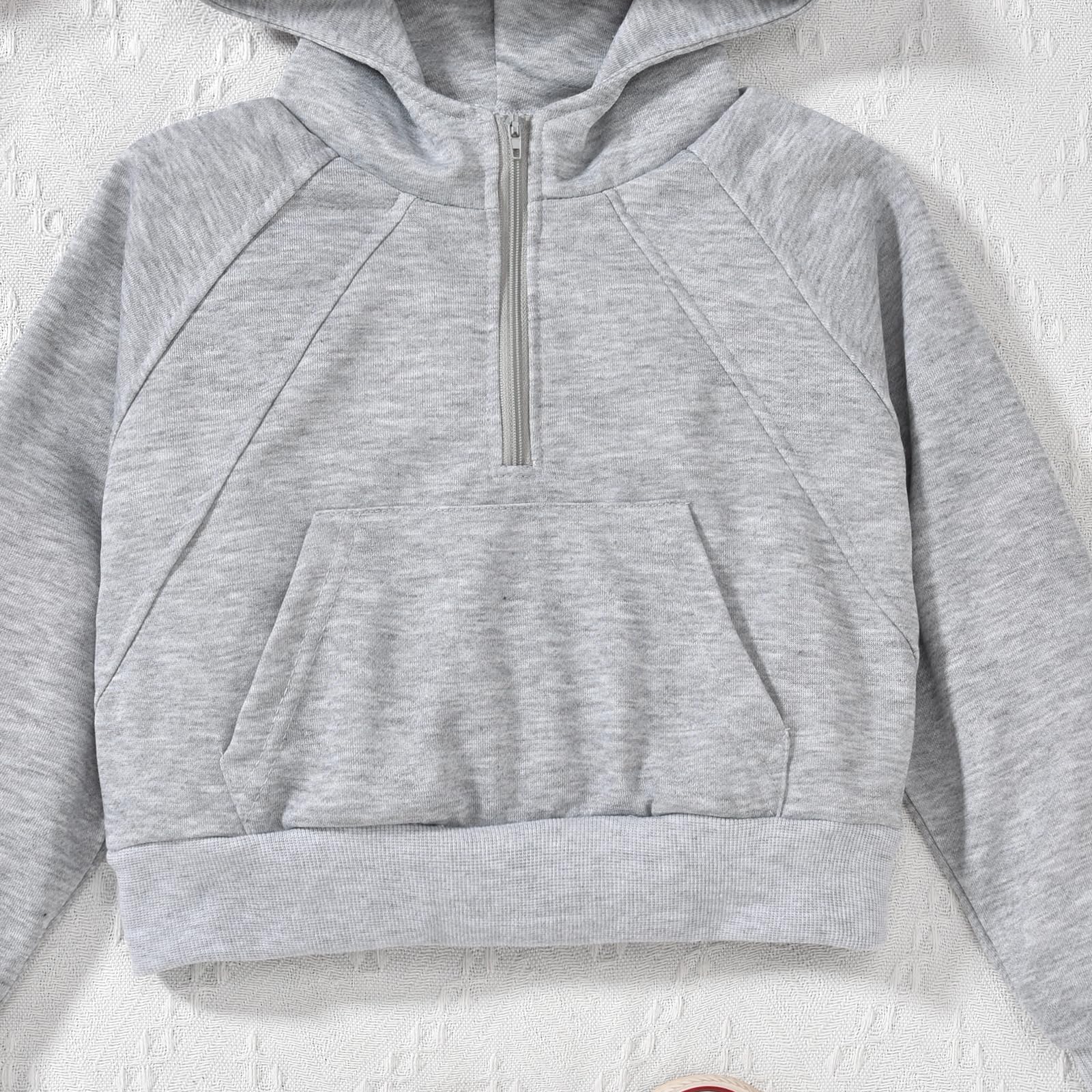 fioukiay Girls 2 Piece Outfits Size 8-9 Half Zipper Hoodies Sweatsuits Long Sleeve Athletic Sweatshirts and Sweatpants with Pockets Grey