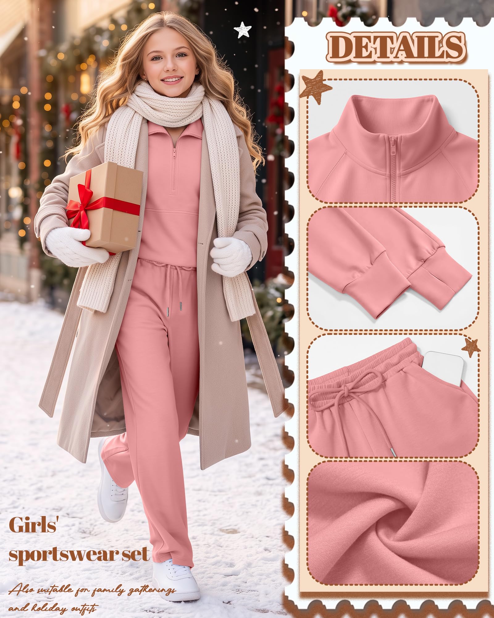 Joiceful Girls' 2 Piece Sweatsuit 5-14 Y, Coral Pink, 11-12 Years