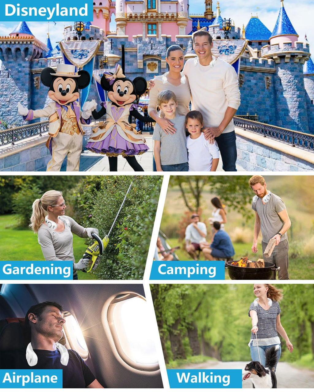 Portable Neck Fans with Mist, Rechargeable 4-9H Lasting Neck Cooling that Blow Cold Air, 5 Speeds & LED display, USB-C Bladeless Folding Personal Mister for Kid Adult Indoor Outdoors Sports, White
