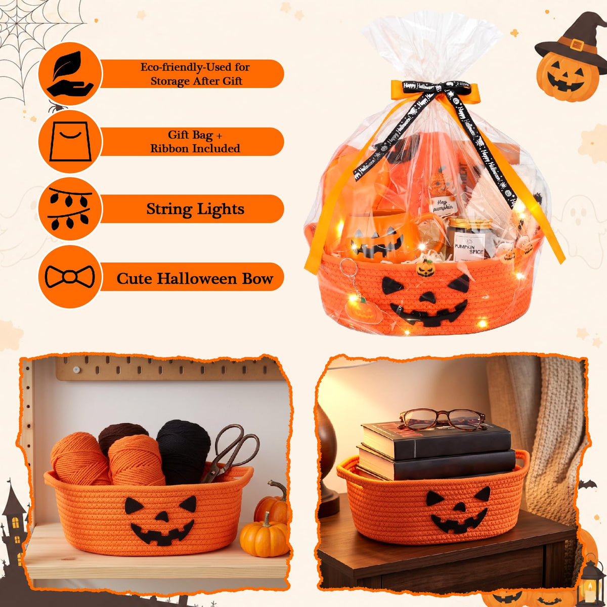 Pumpkin Patch Surprise - 14-Piece Woven Halloween Boo Gift Basket