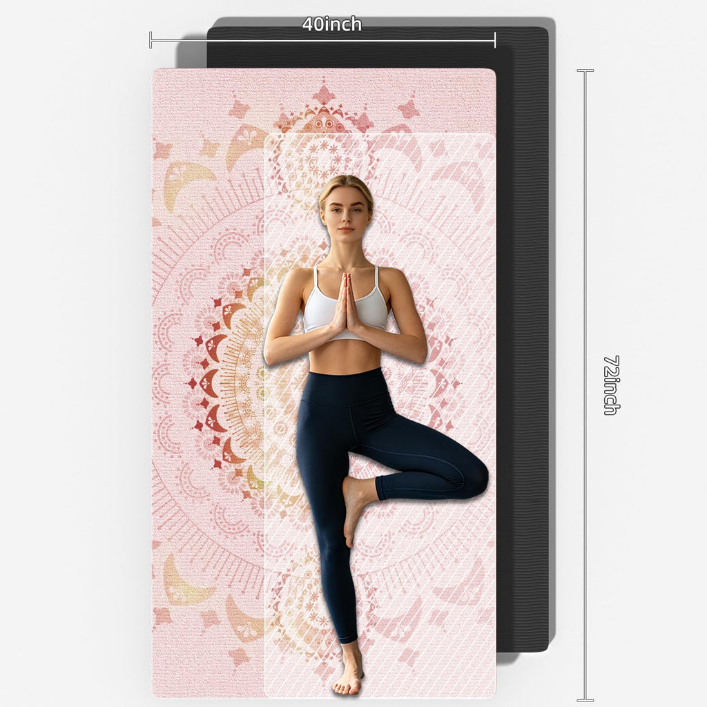 Printed yoga mat 72"x40"x0.4", suede fabric fitness mat (Pink)