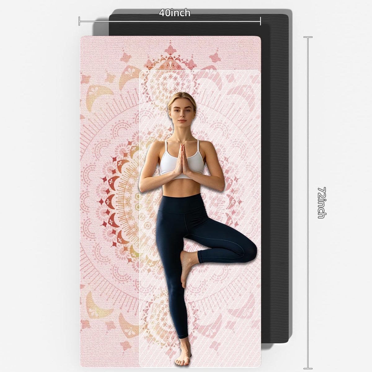 Printed yoga mat 72"x40"x0.4", suede fabric fitness mat (Pink)