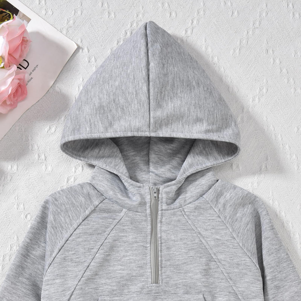 fioukiay Girls 2 Piece Outfits Size 8-9 Half Zipper Hoodies Sweatsuits Long Sleeve Athletic Sweatshirts and Sweatpants with Pockets Grey