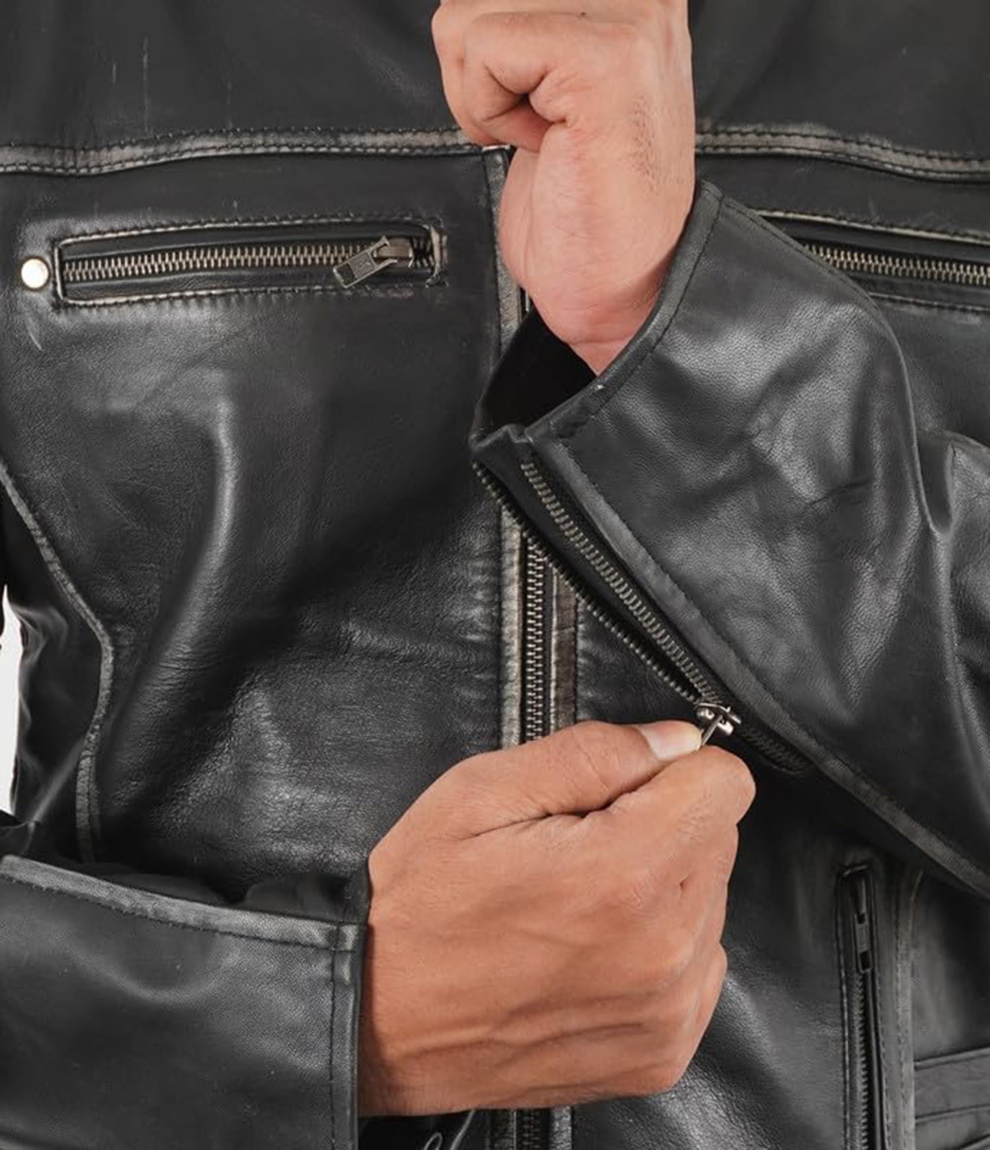 Distressed Vintage Cafe Racer Leather Jacket