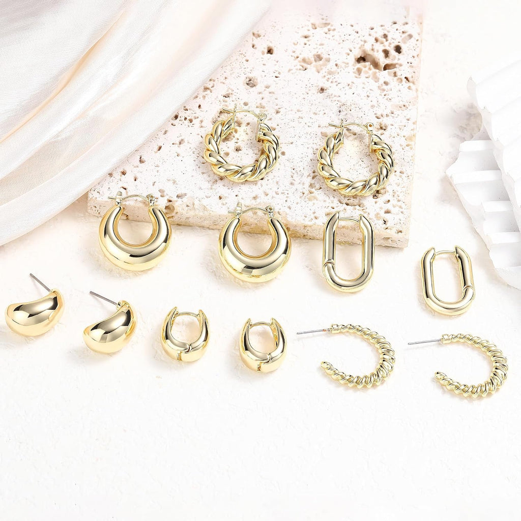 Six-Pair Stunner – 6 Pairs 14K Gold Plated Hoop Earrings