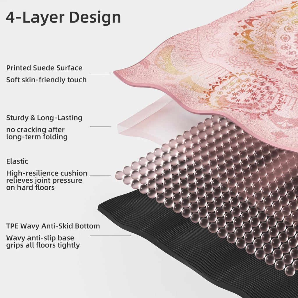 Printed yoga mat 72"x40"x0.4", suede fabric fitness mat (Pink)