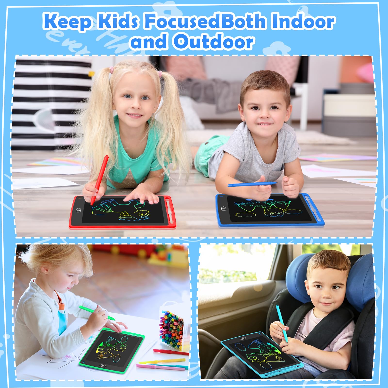 Doodle Away Colorful TQU 4-Pack LCD Writing Tablet for Kids, 8.5 Inch