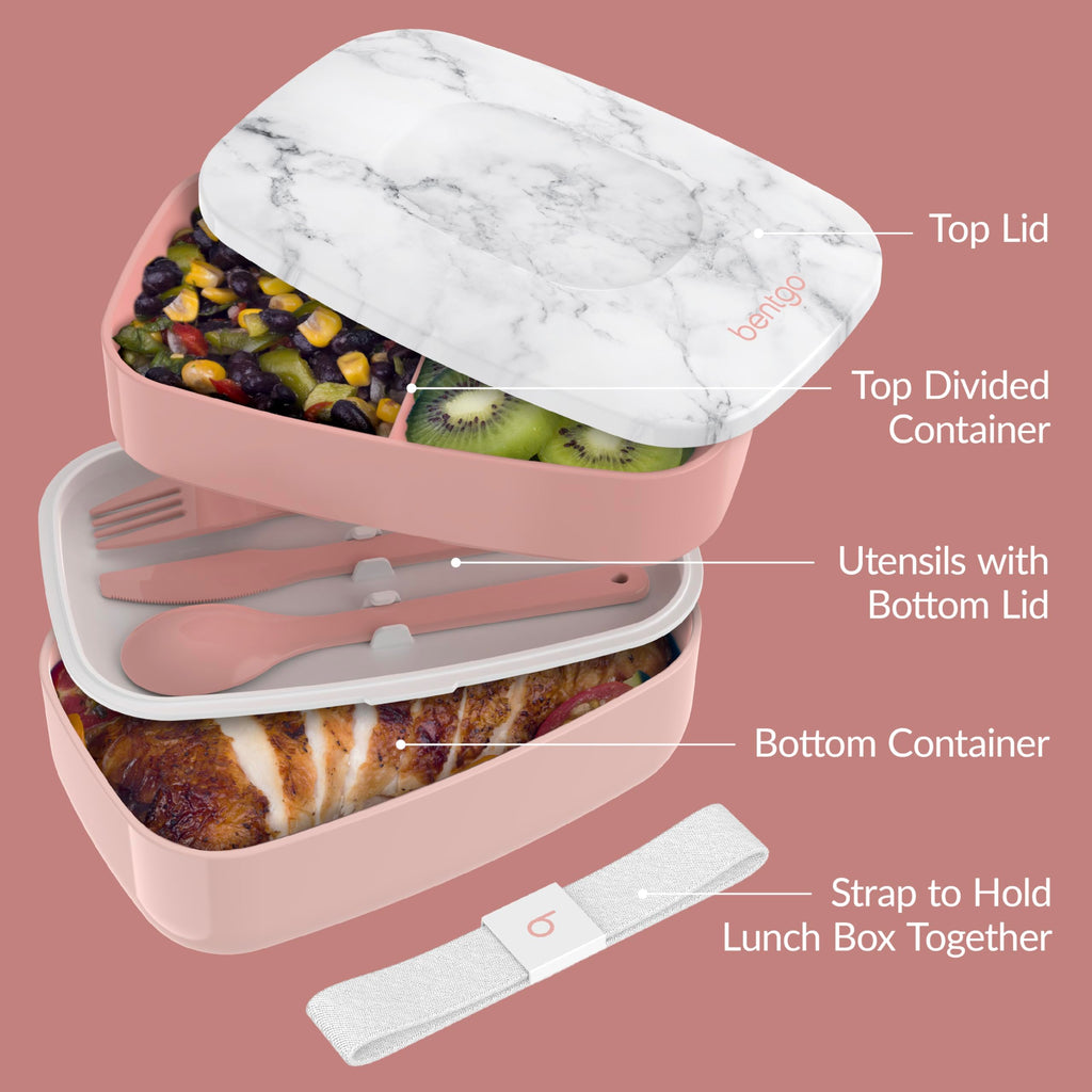 Lunch Goals Handy Bentgo Classic Stackable 3-Compartment Bento Lunch Box, Blush Marble
