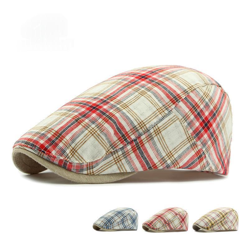 SpringSummer Thin Plaid Beret Hat
