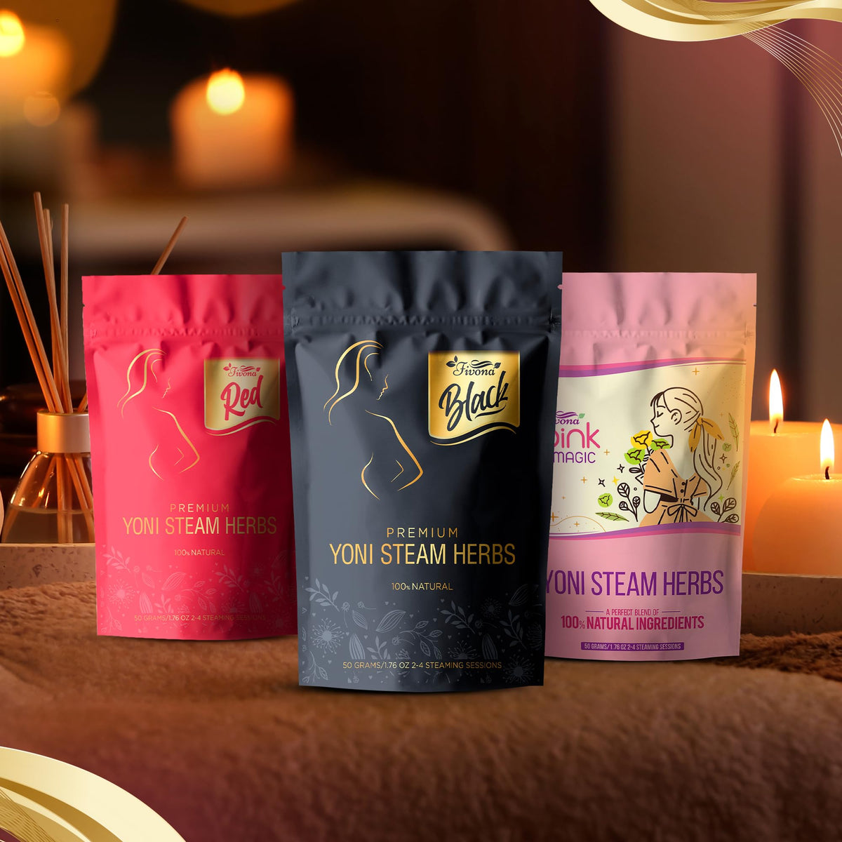 FIVONA Set of 3 Yoni Steaming Herbal Blends for V Steam - Natural Herbal Mix - 100% Pure Organic Blend – V Detox, Cleansing, PH Balance for Women - Revitalizing & Rejuvenating Care - 6 to 12 Sessions