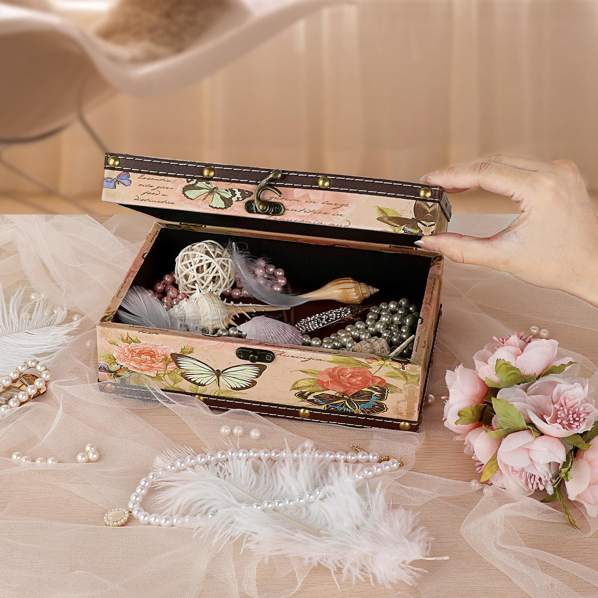 Butterfly Treasure Chest Box, Wooden