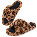 Snug Leaves Women's Fluffy Open Toe Slippers Cross Band Cheetah,5-6 US