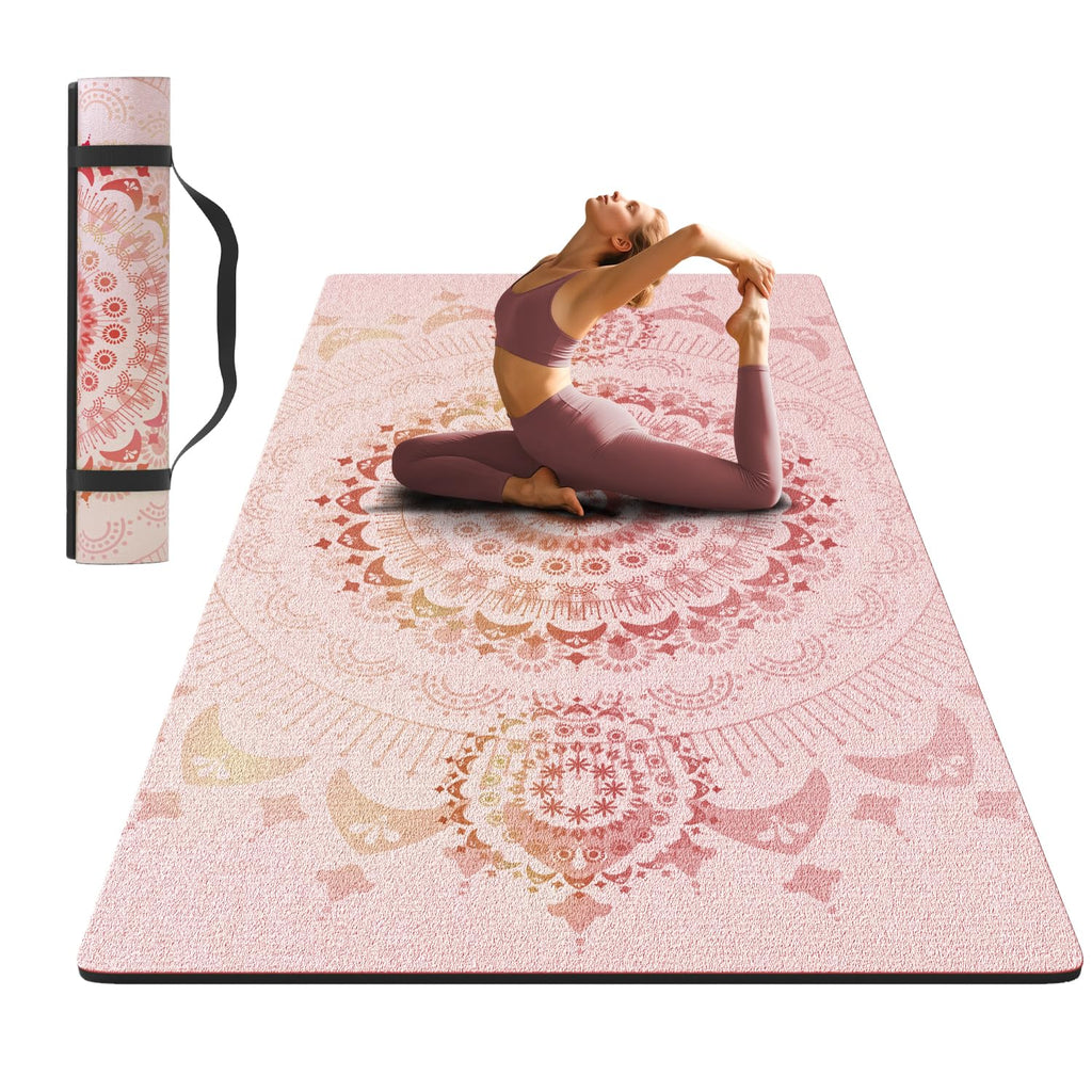 Printed yoga mat 72"x40"x0.4", suede fabric fitness mat (Pink)