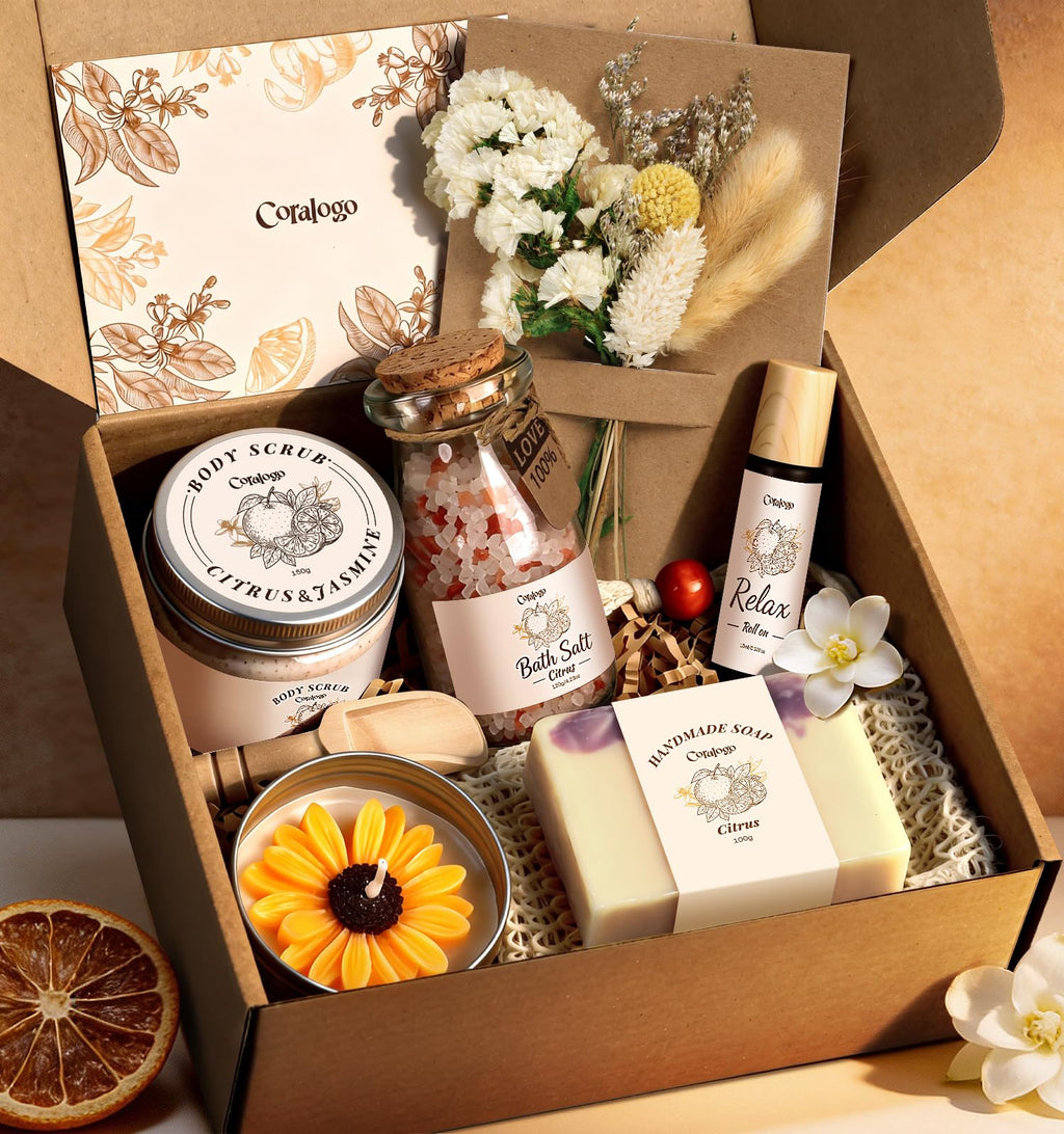 Coralogo Natural Spa Gift Basket for Women, Citrus Jasmine