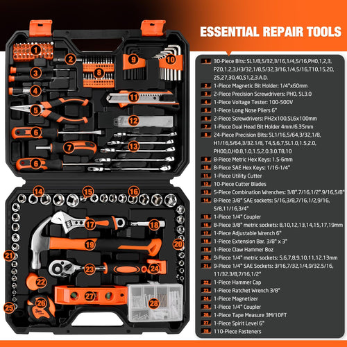 248-Piece Home Repair Hand Tool Set with Storage Case