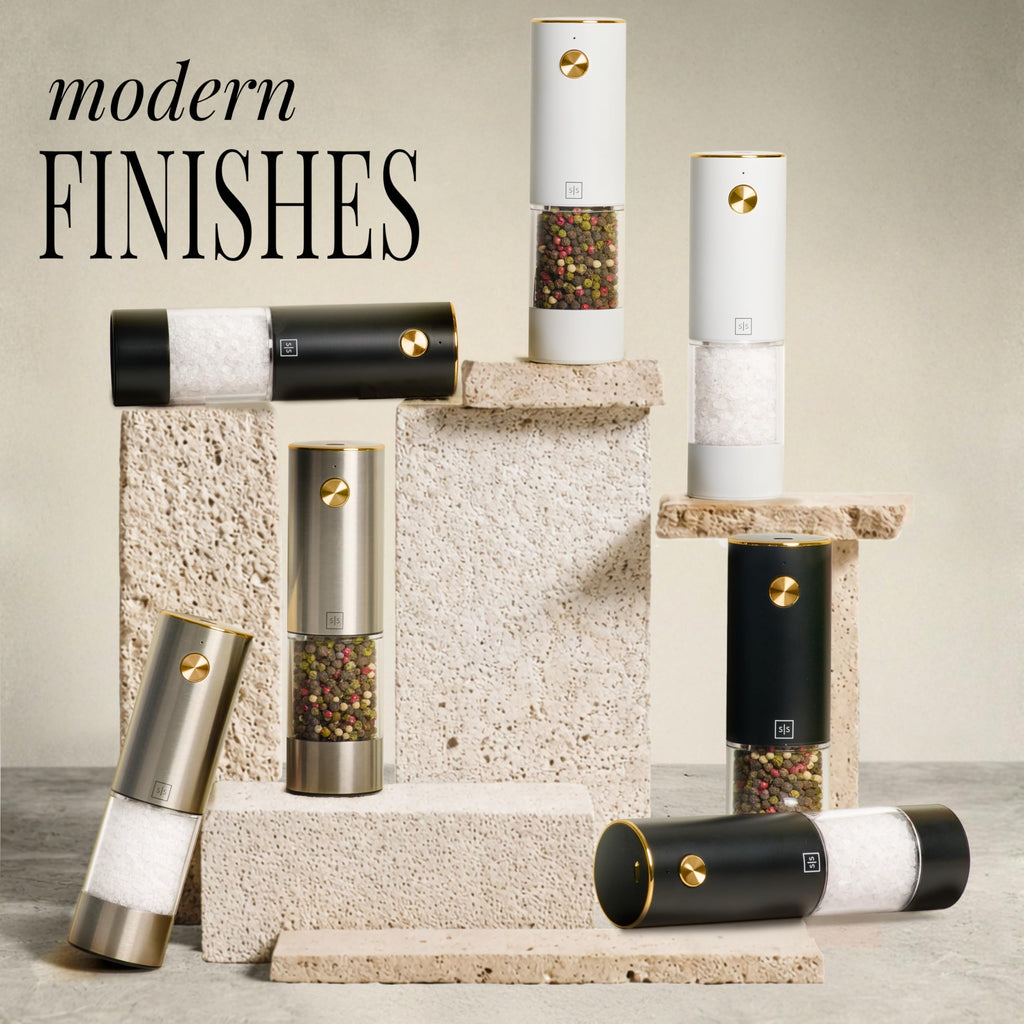 Styled Settings Rechargeable White Electric Salt and Pepper Grinder Set