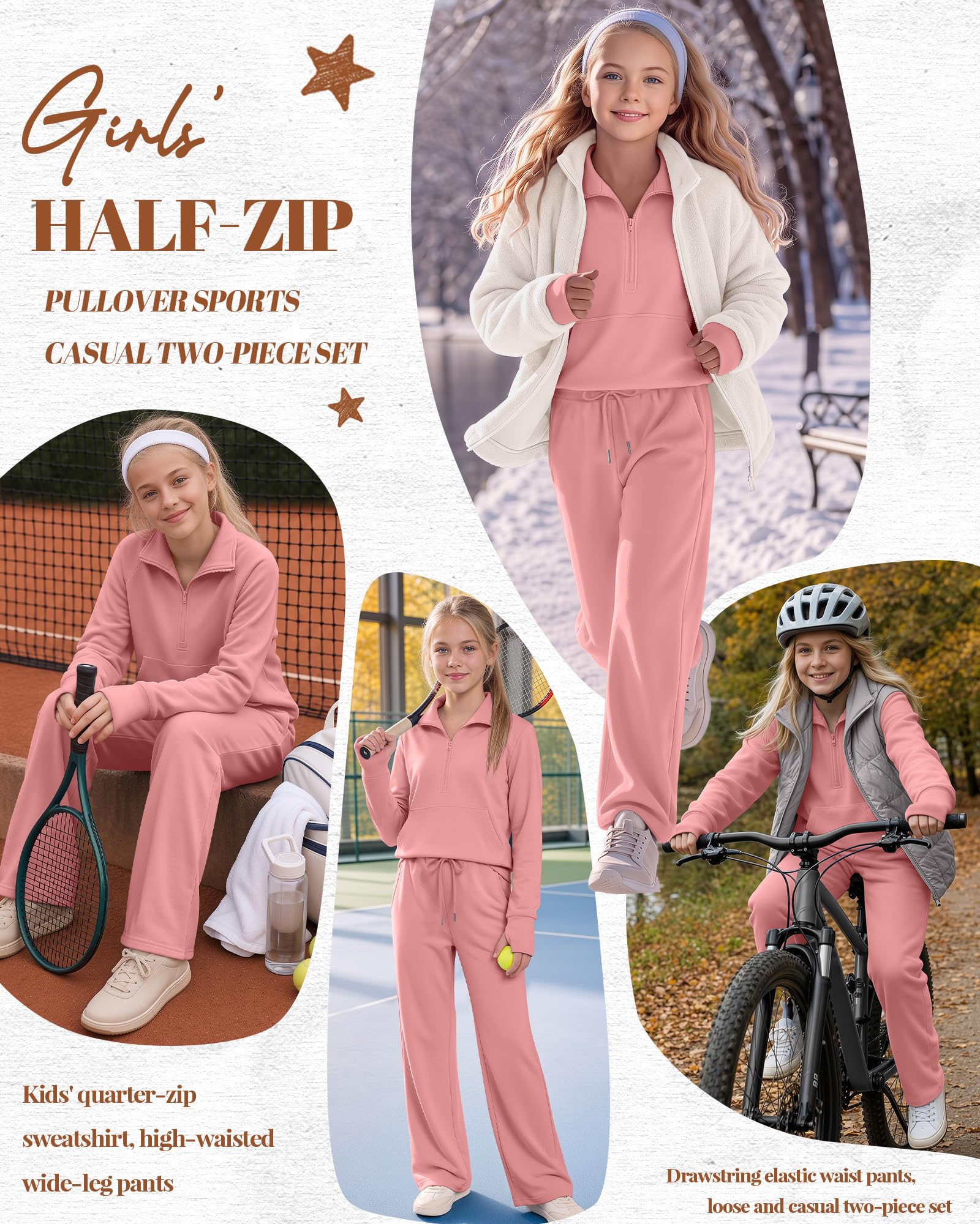 Joiceful Girls' 2 Piece Sweatsuit 5-14 Y, Coral Pink, 11-12 Years