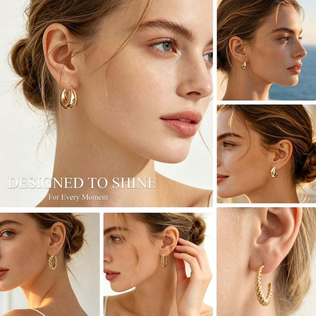 Six-Pair Stunner – 6 Pairs 14K Gold Plated Hoop Earrings
