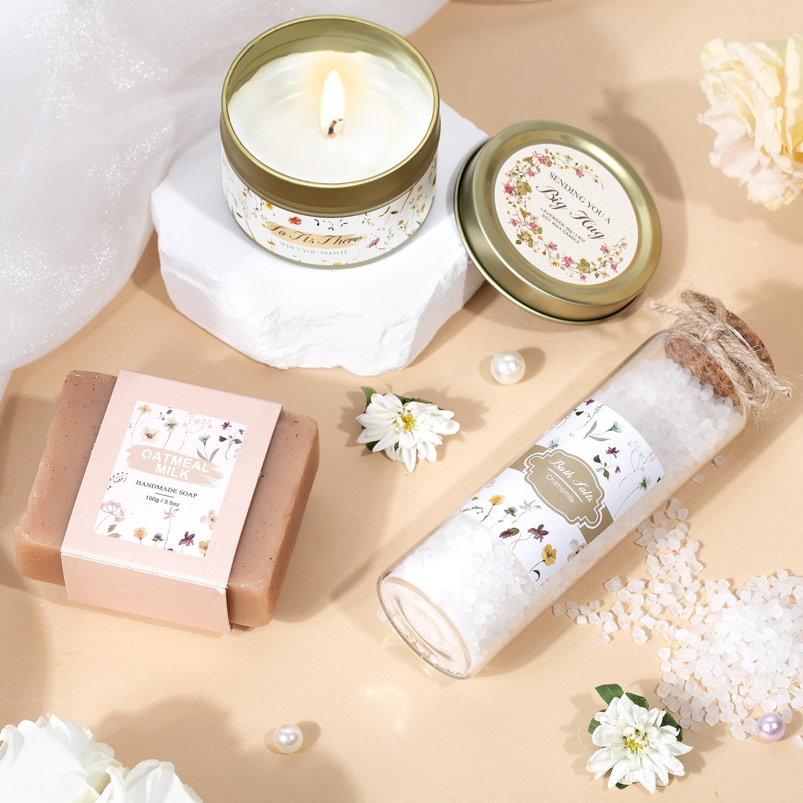 Lepiche Birthday Gifts for Women, Get Well Soon Self Care Package Box, Sending Hug Baskets Thinking of You Inspirational Gift for New Mom Best Friend Birthday (Ivory)