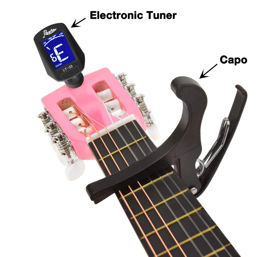MasterPlay Kids Guitar, 30” Beginner Classical Wood Guitar For Learners, With starter kit, Bag, Strap, Tuner, Pick, Extra String, Cleaning cloth, Christmas, Birthday Gift for Girls Ages 5-12, Pink