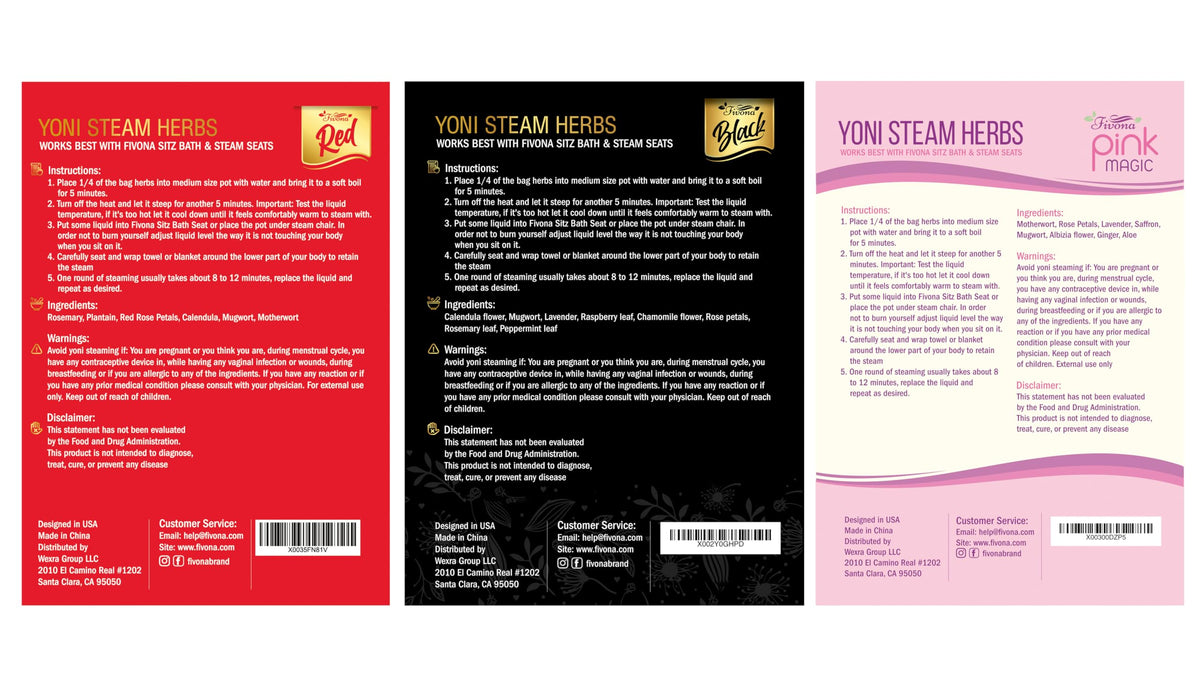 FIVONA Set of 3 Yoni Steaming Herbal Blends for V Steam - Natural Herbal Mix - 100% Pure Organic Blend – V Detox, Cleansing, PH Balance for Women - Revitalizing & Rejuvenating Care - 6 to 12 Sessions