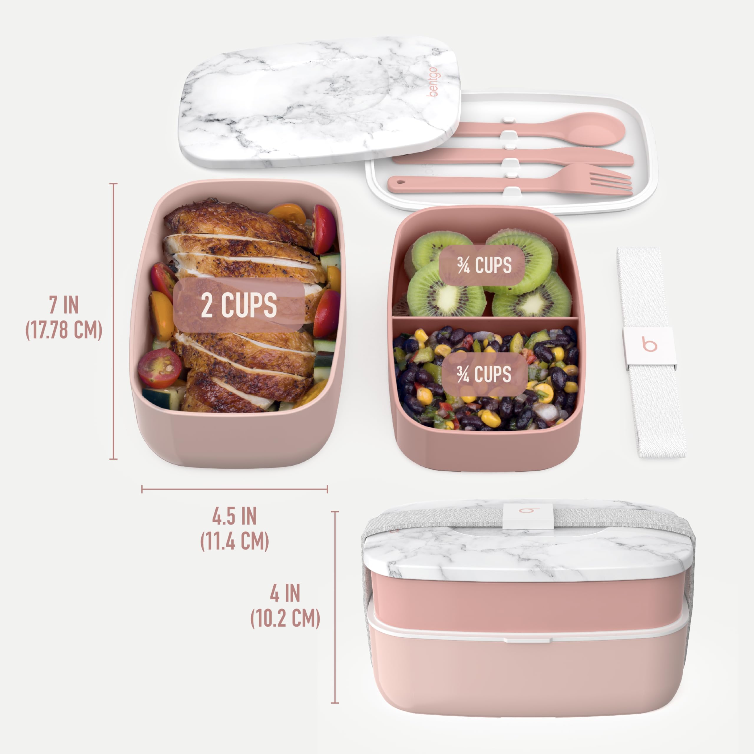 Lunch Goals Handy Bentgo Classic Stackable 3-Compartment Bento Lunch Box, Blush Marble
