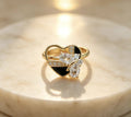 Golden Vintage Open Adjustable Ring With Black Enamel And Diamonds
