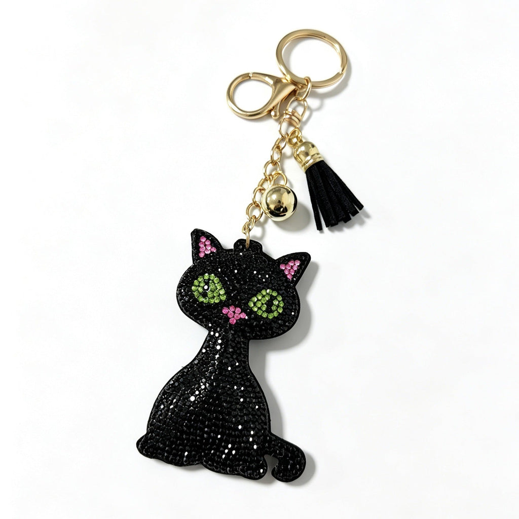 Diamond-studded Black Cat Keychain Cartoon-style And Cute
