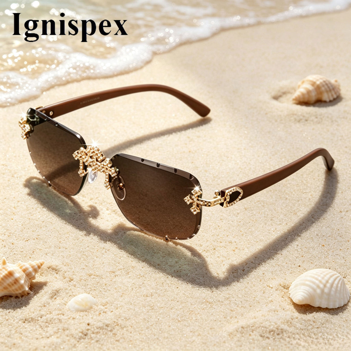 Frameless Square Ladies  Sunglasses, Crystal-studded Frameless Sunglasses, UV Protective Gradient Lenses Sunglasses, Lightweight And Fashionable Eyewear, Suitable For Beach Vacations, Parties And Dail