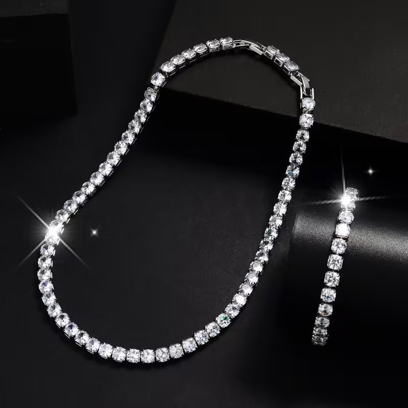 Micro-pave 6mm Zircon Bracelet And Necklace Set