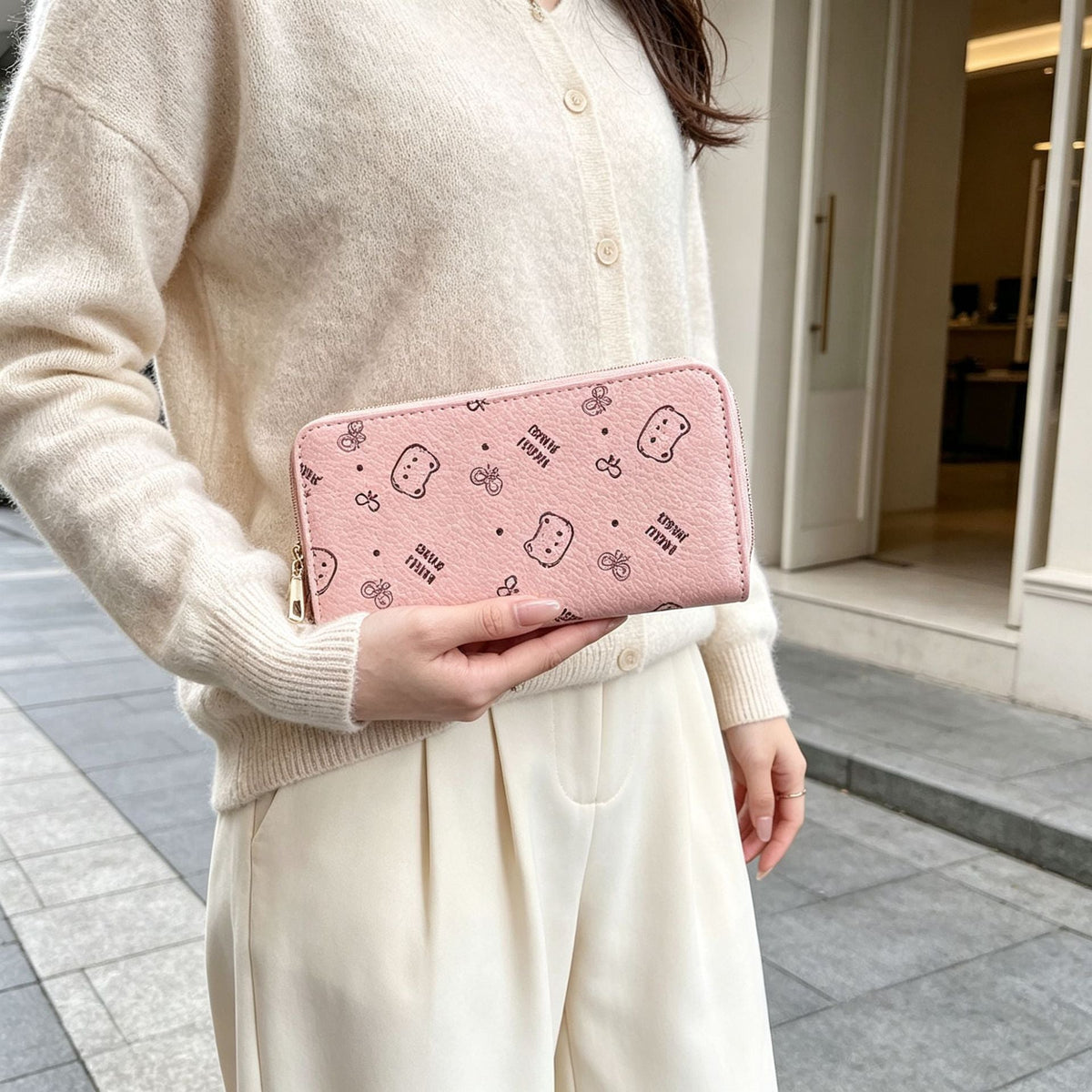 Zippered Printed Long Clutch Wallet
