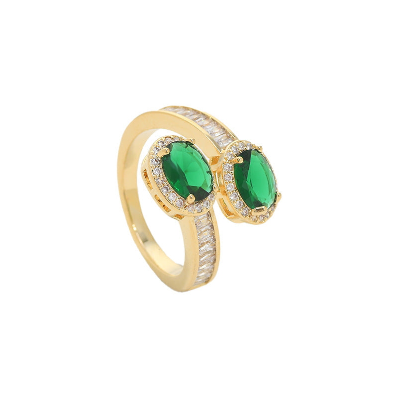 2023 New Zircon-inlaid Elegant Open Ring Female High-grade Emerald Cube Sugar Ring Personalized Index Finger Ring