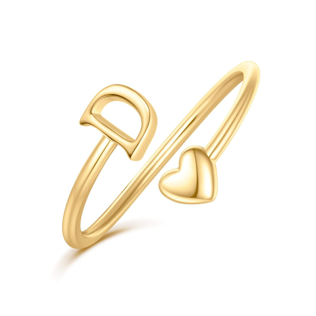 Heart Shaped Cursive Letter Minimalist Polished Open Ring