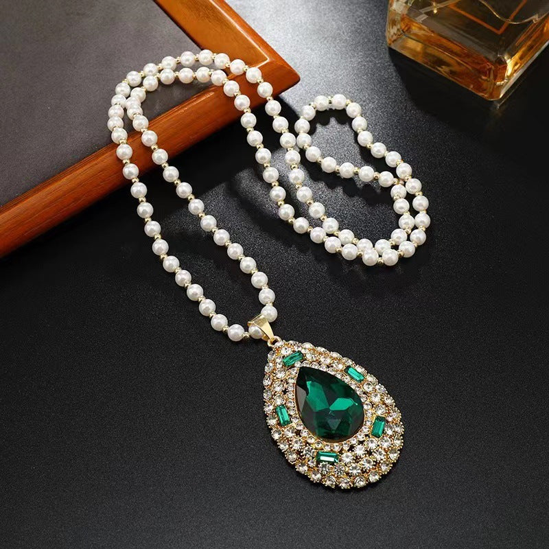 Korean Style Versatile Fashion Flower Sweater Chain Autumn And Winter Accessories Long Necklace Women's High-End Cat's Eye Pendant Camellia
