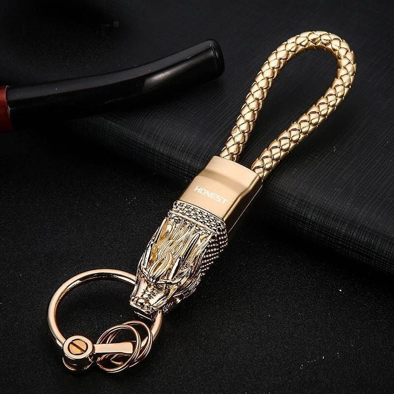 Leather-woven Classic Dragon-head Keychain For Men And Women