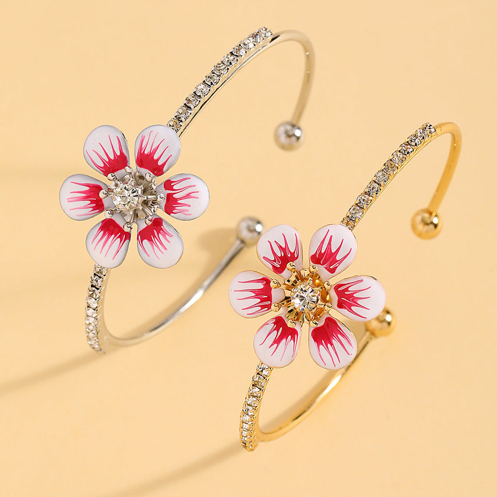 Dripping-oil Flower Open Bracelet For Women Light Luxury Style