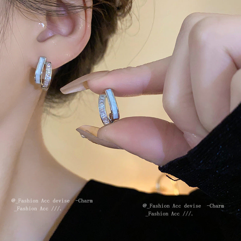 Electroplated Silver Needle Zircon Geometric Earrings